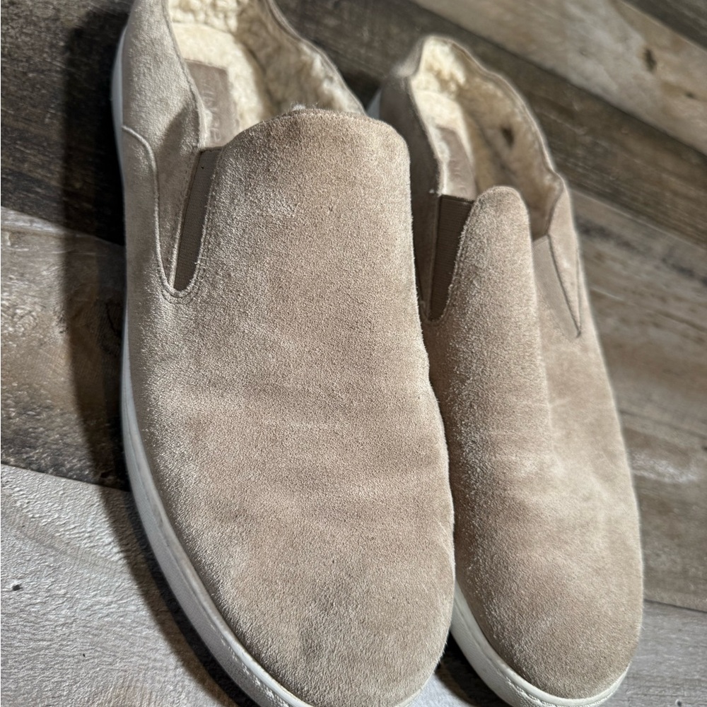 Vince Suede Shearling-Lined‎ Slip-On Sneakers Men’s 11 Taupe